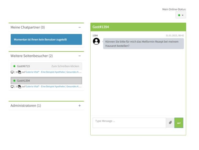 Screenshot vom Live-Chat neue Nachricht